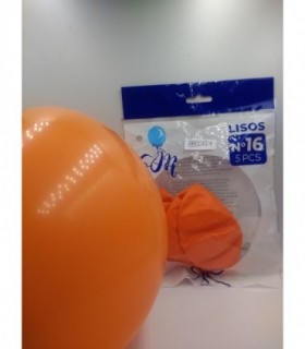 GLOBO LISO N°16 NARANJA X5PCS