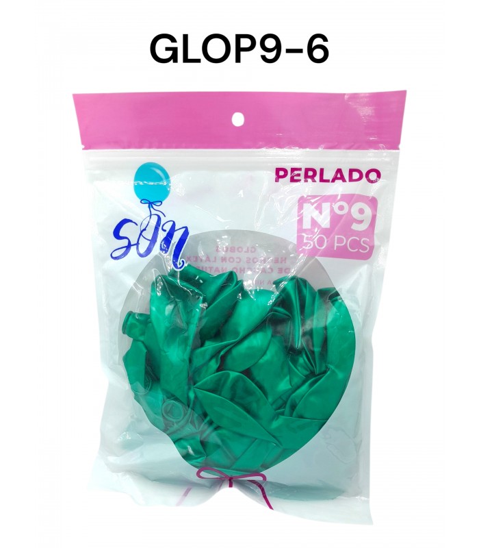 GLOBO PERLADO N°9 VERDE SELVA 50PCS